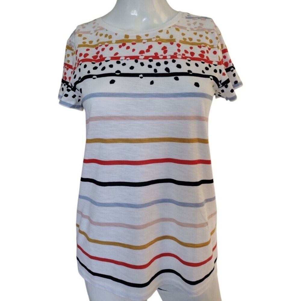 LOFT T Shirt Woman XS Multicolored Colorful Striped 100% Cotton Short Sleeves